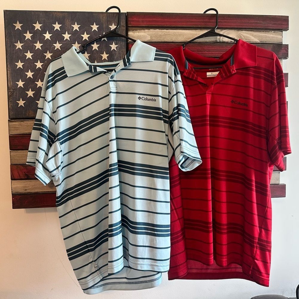 Columbia Polo Omni shade‎ Shirts Blue and Red Casual Wear​